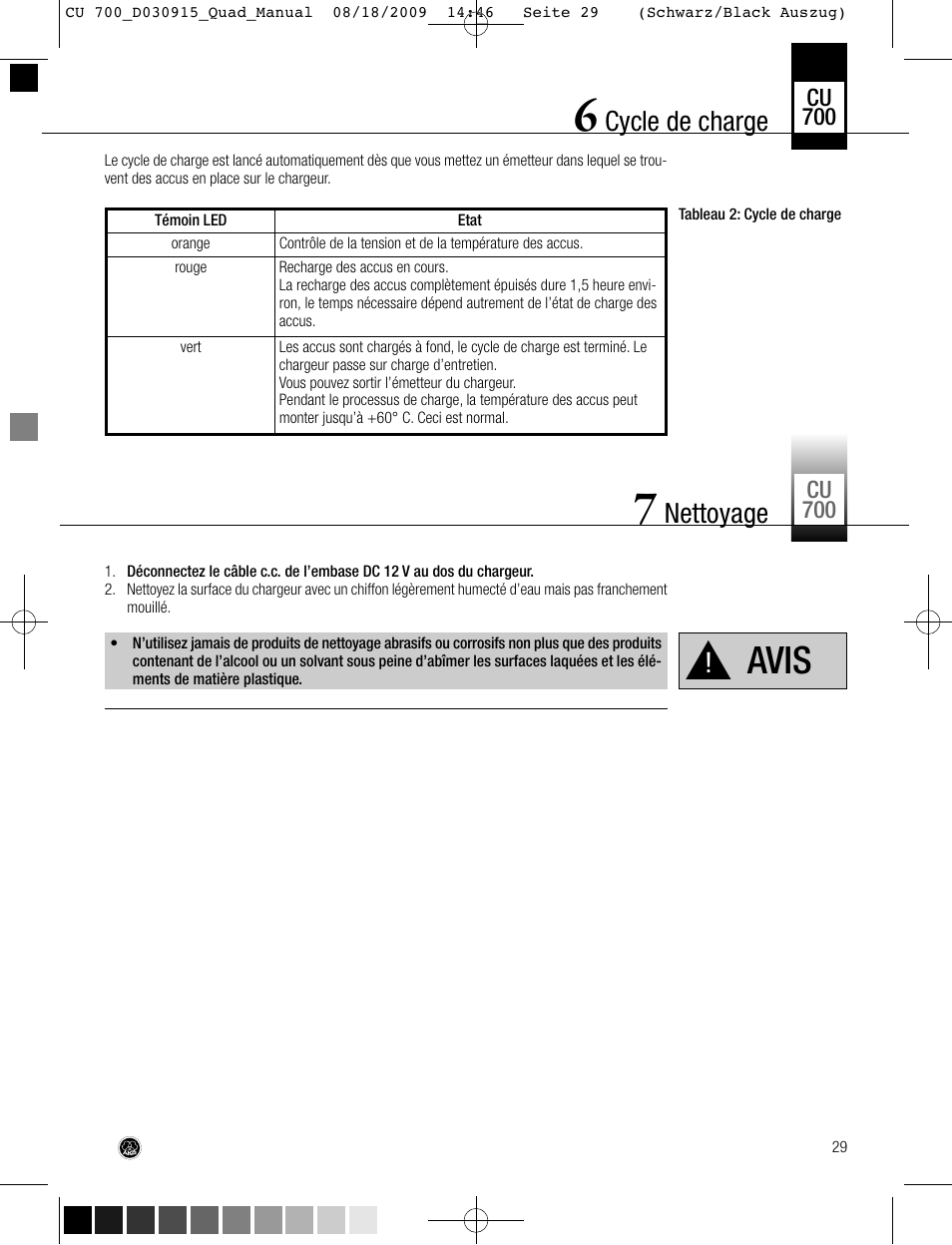 Avis, Cycle de charge, Nettoyage | AKG Acoustics CU700 User Manual | Page 29 / 44