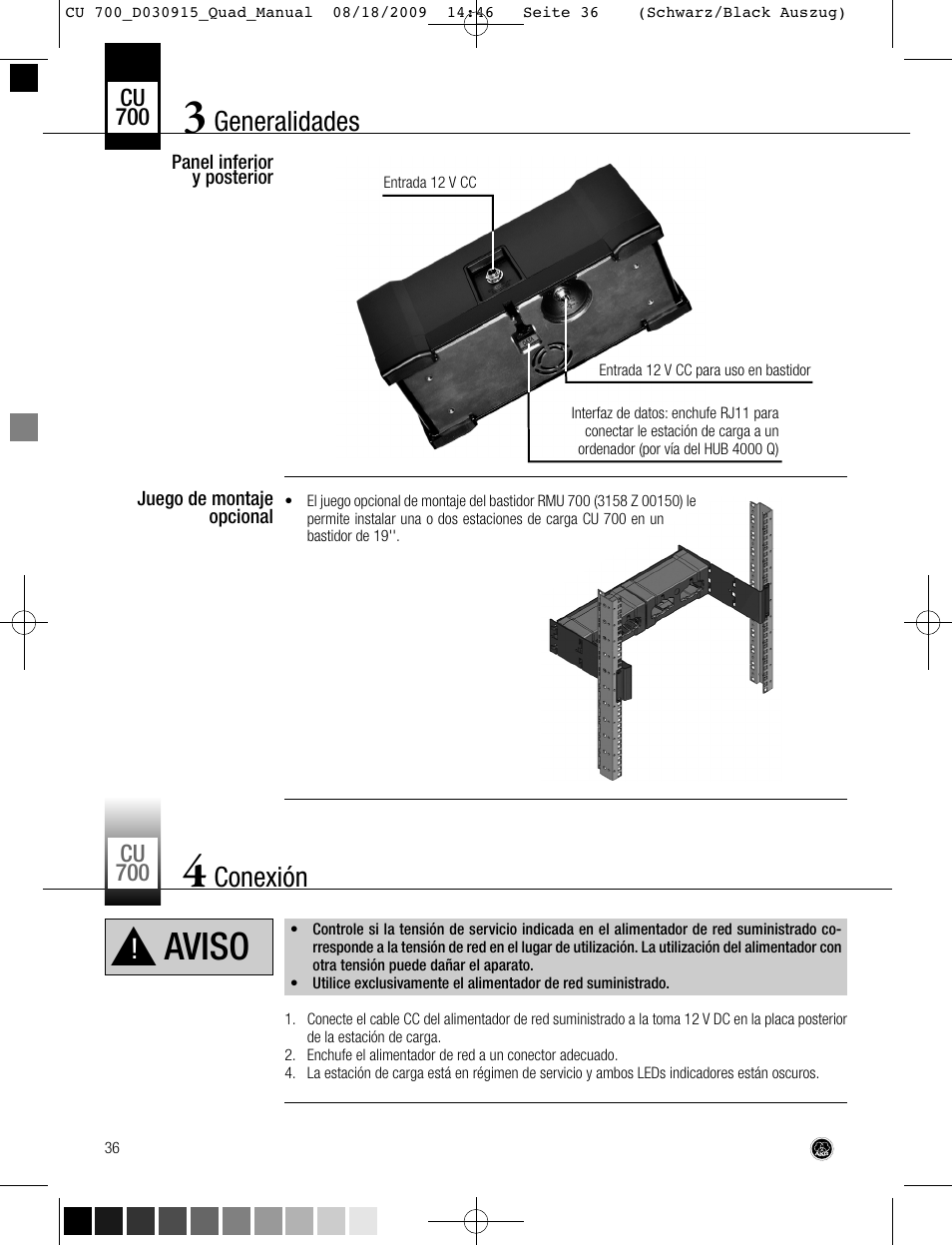 Aviso, Generalidades, Conexión | AKG Acoustics CU700 User Manual | Page 36 / 44