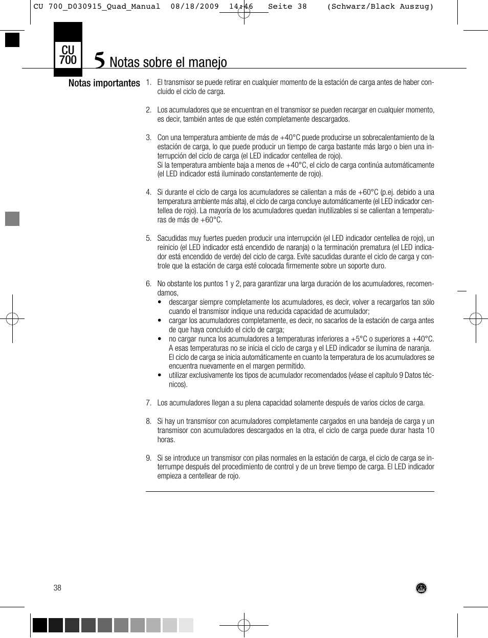 Notas sobre el manejo, Cu 700 | AKG Acoustics CU700 User Manual | Page 38 / 44