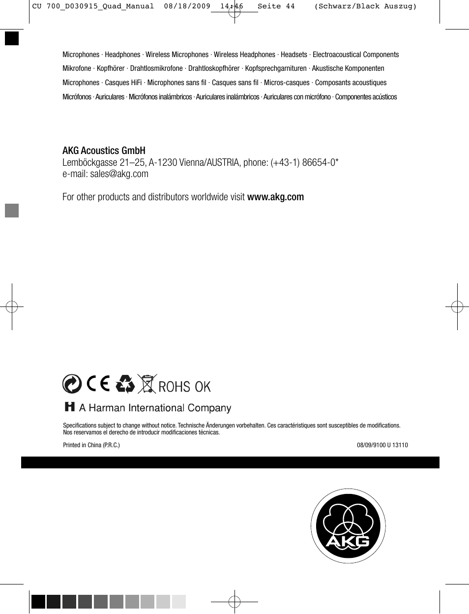 AKG Acoustics CU700 User Manual | Page 44 / 44