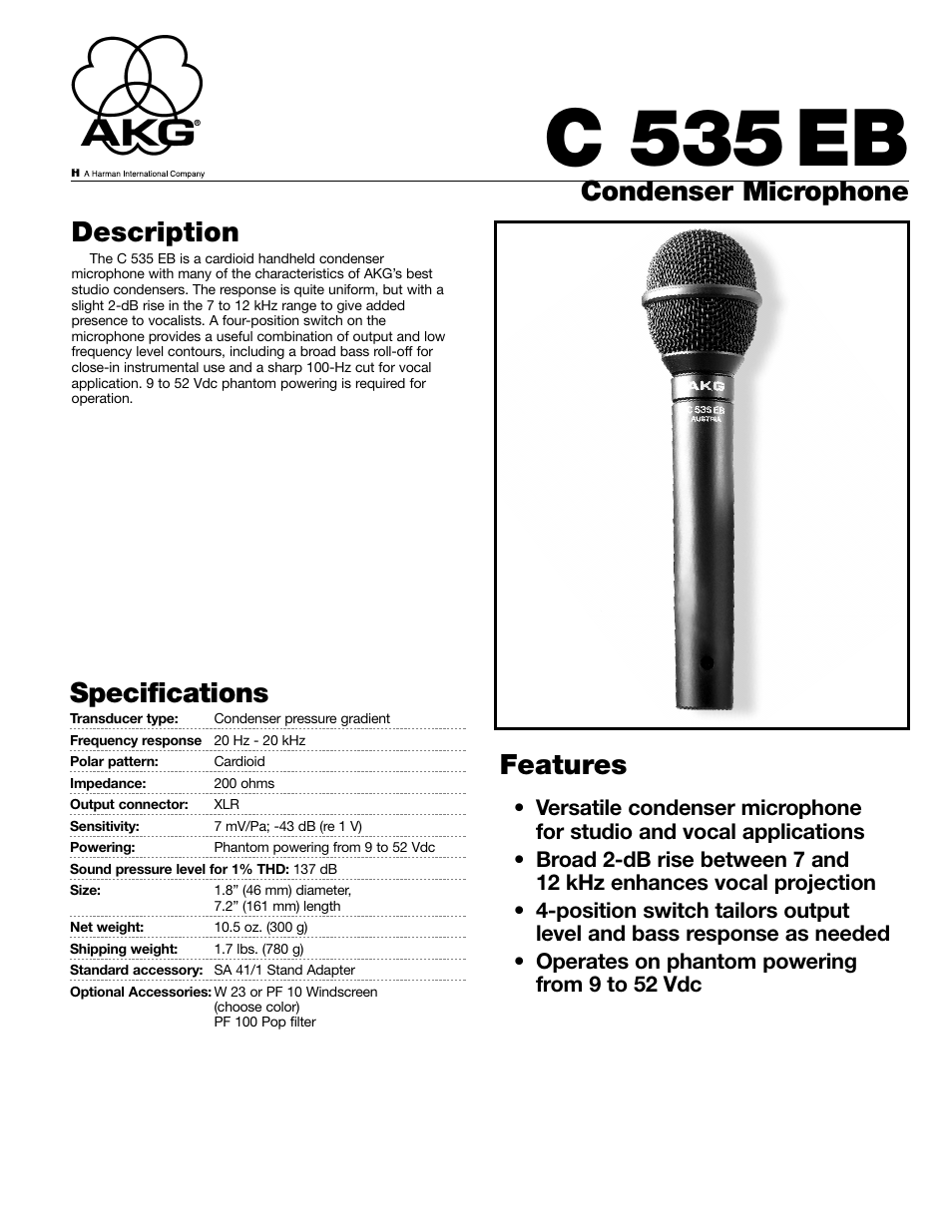 AKG Acoustics C 535 EB User Manual | 2 pages