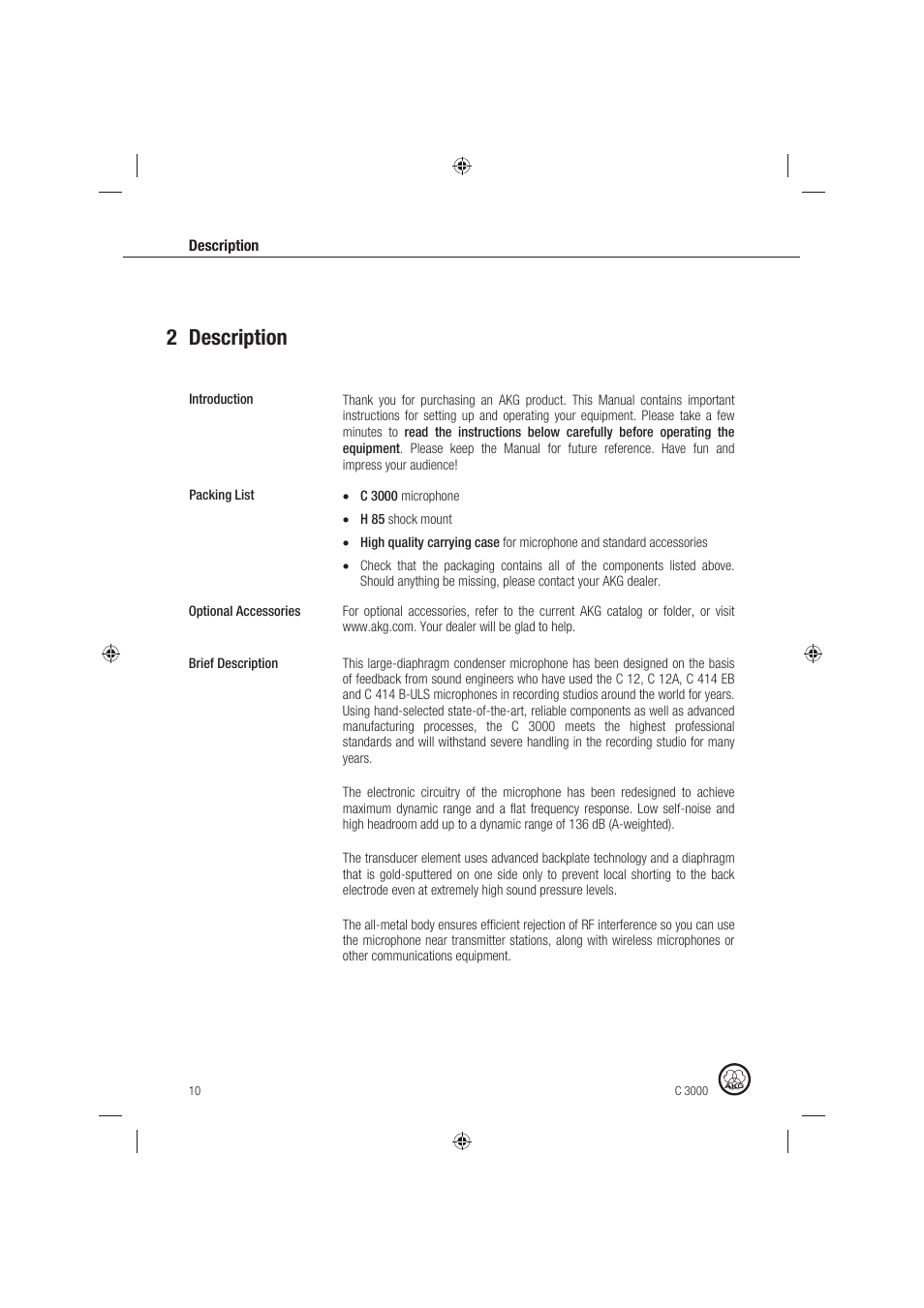 2 description | AKG Acoustics C 3000 User Manual | Page 10 / 38