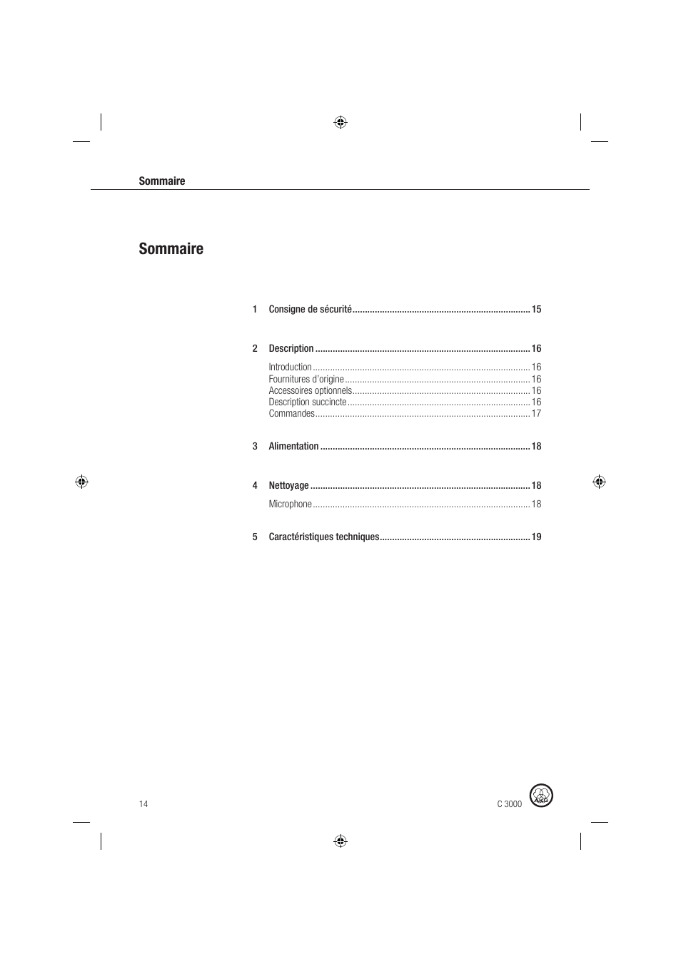 Sommaire | AKG Acoustics C 3000 User Manual | Page 14 / 38