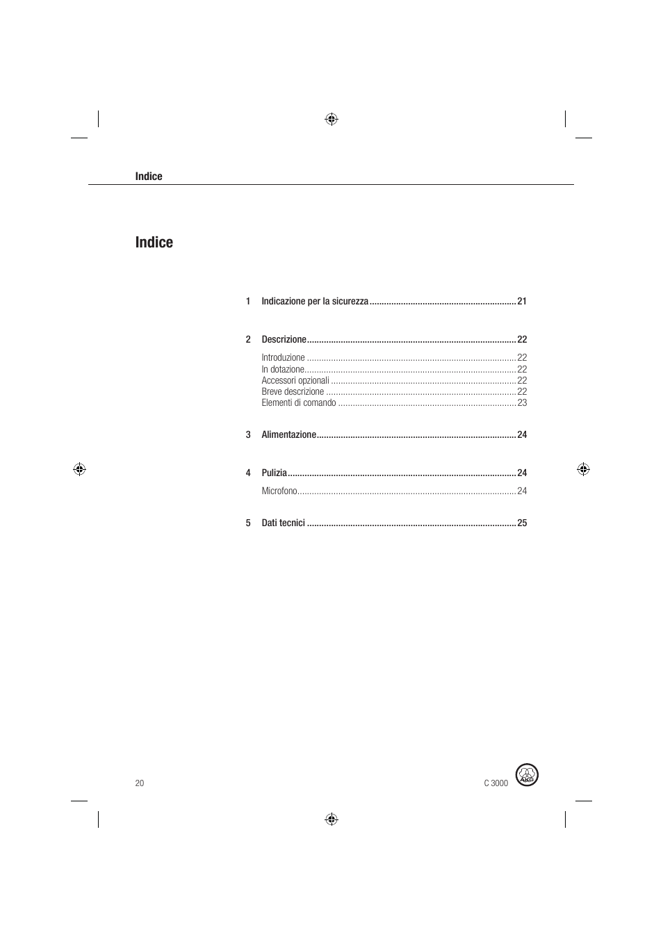 Indice | AKG Acoustics C 3000 User Manual | Page 20 / 38