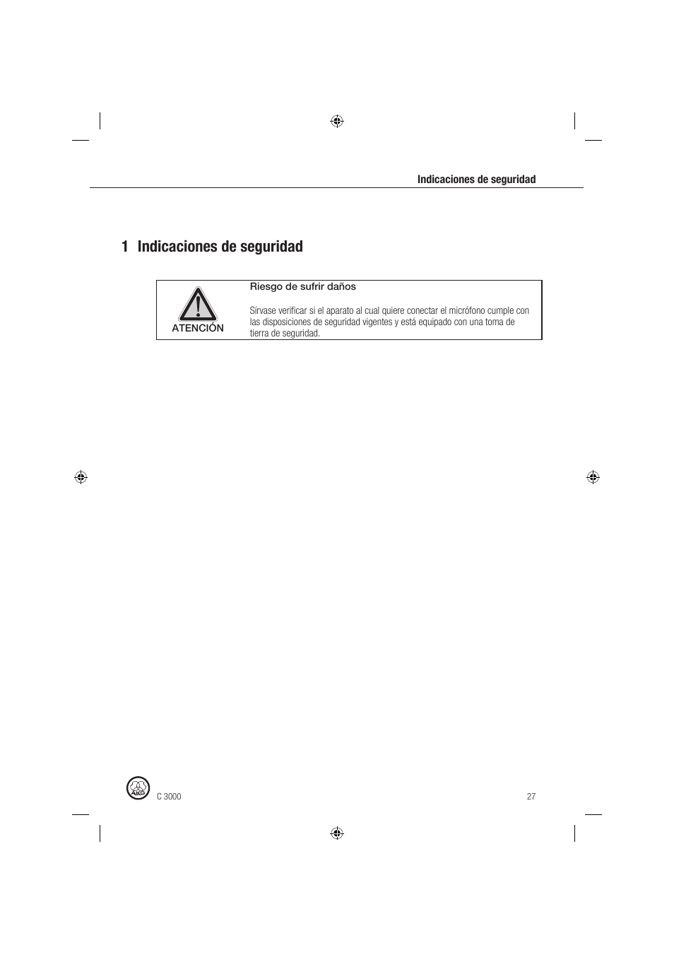 1 indicaciones de seguridad | AKG Acoustics C 3000 User Manual | Page 27 / 38