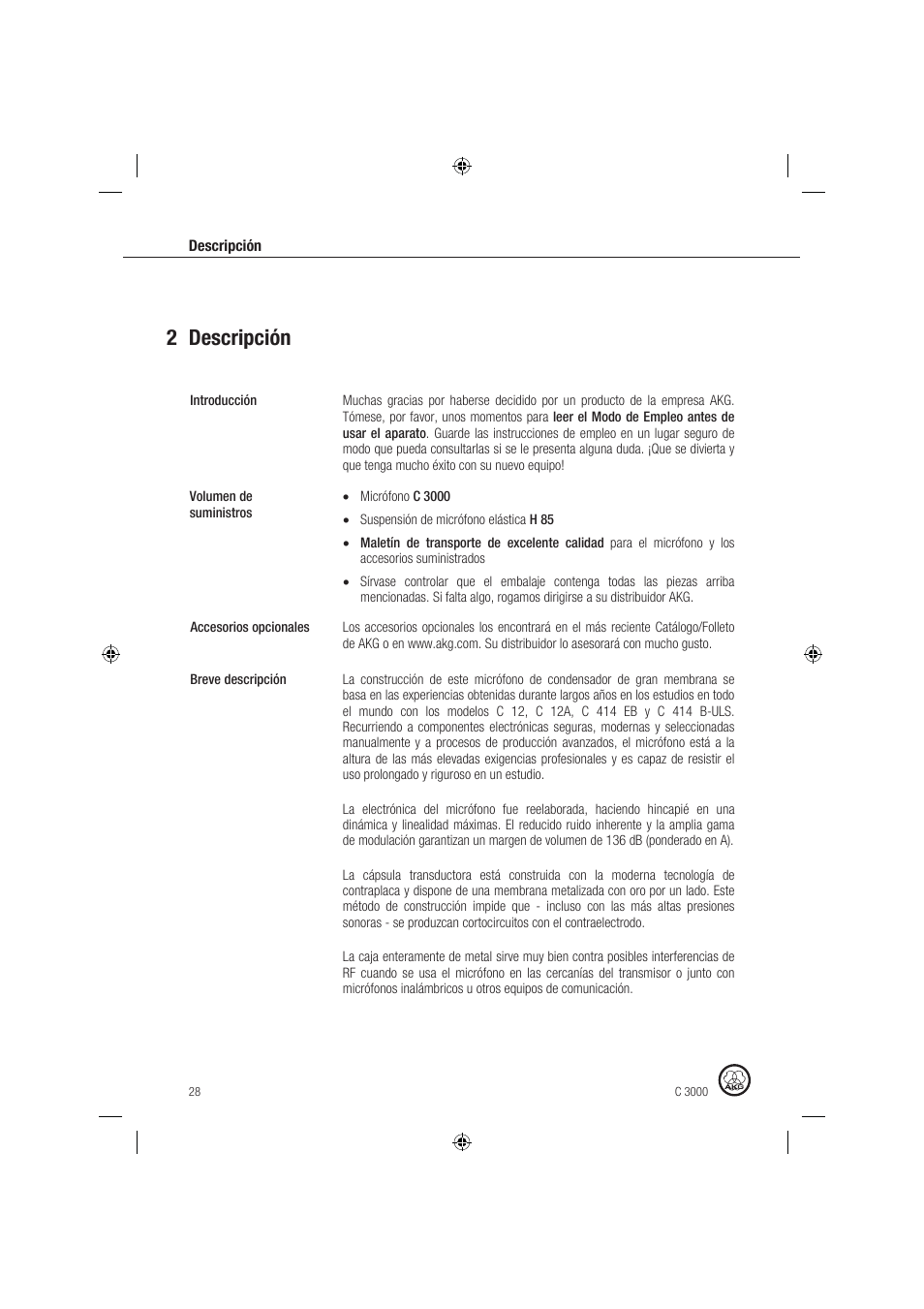 2 descripción | AKG Acoustics C 3000 User Manual | Page 28 / 38