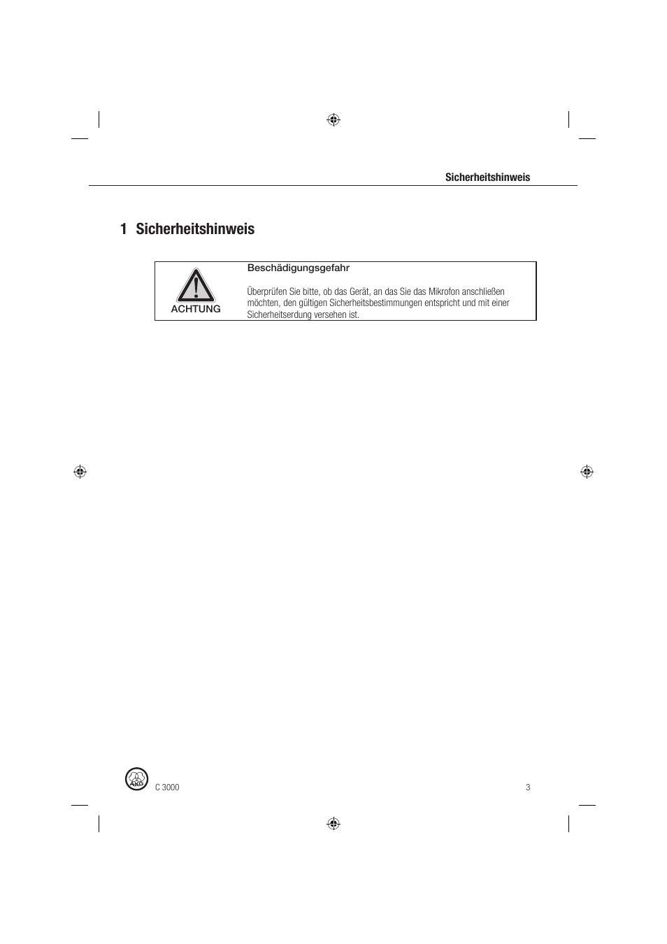 1 sicherheitshinweis | AKG Acoustics C 3000 User Manual | Page 3 / 38