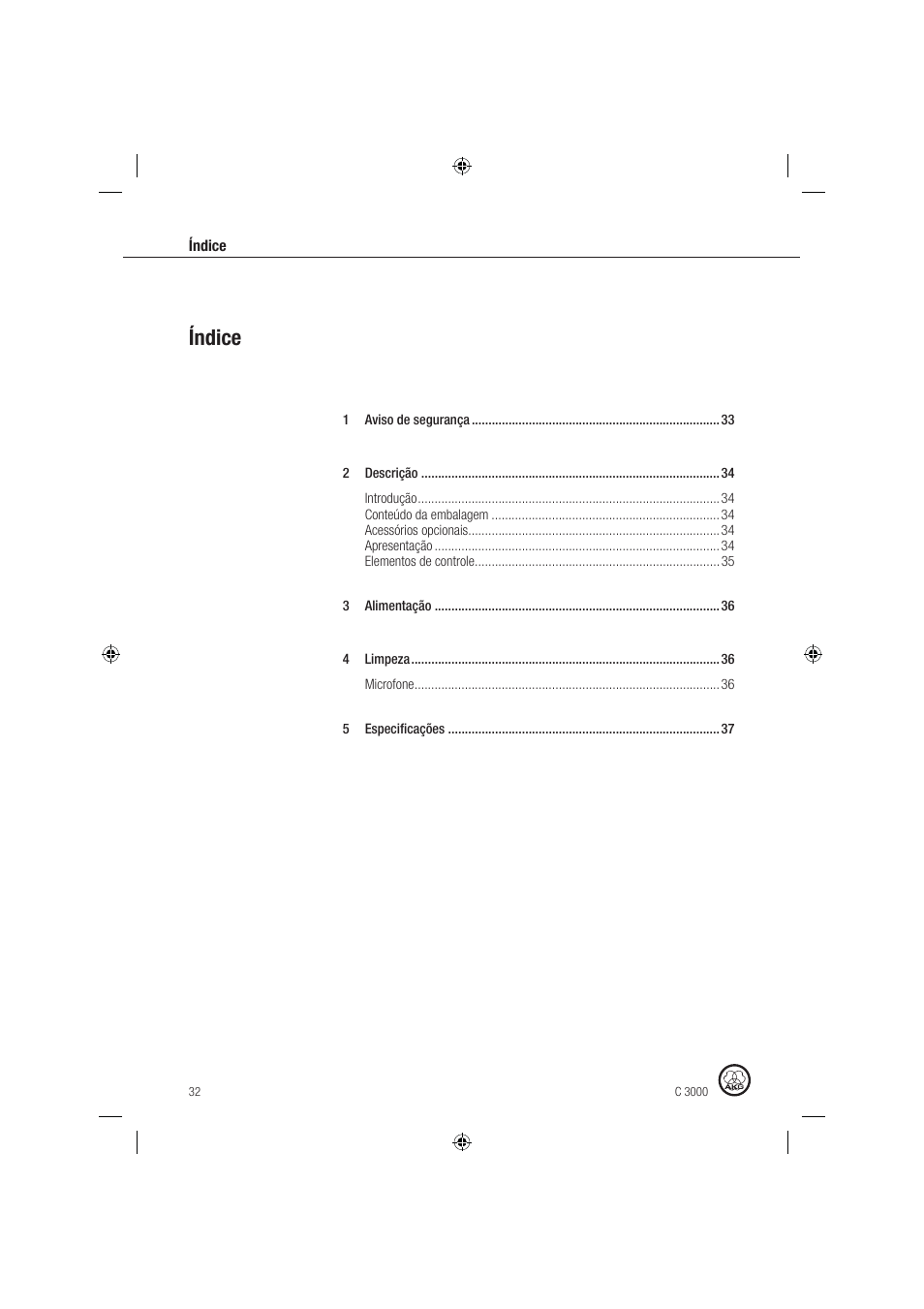 Índice | AKG Acoustics C 3000 User Manual | Page 32 / 38