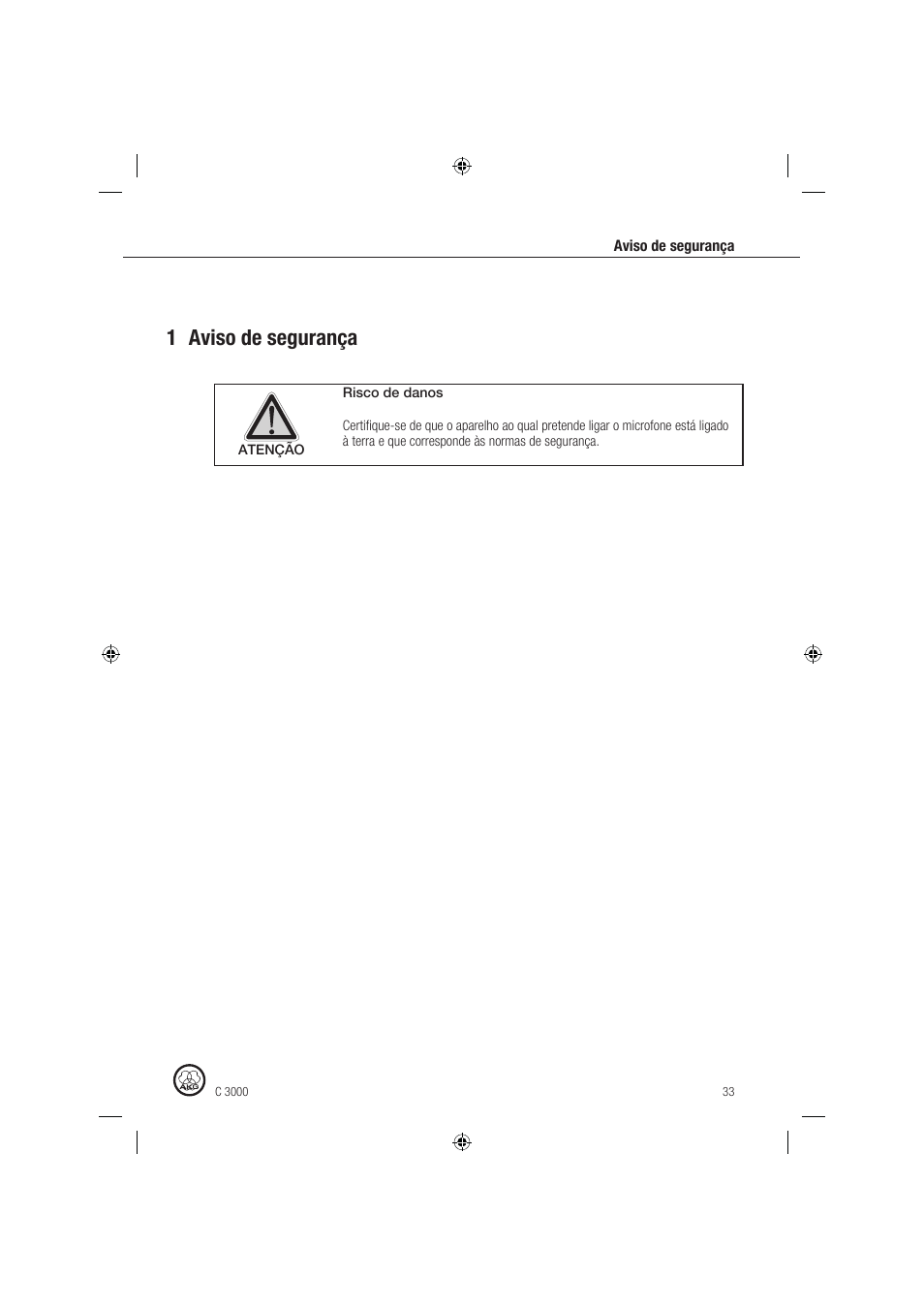 1 aviso de segurança | AKG Acoustics C 3000 User Manual | Page 33 / 38