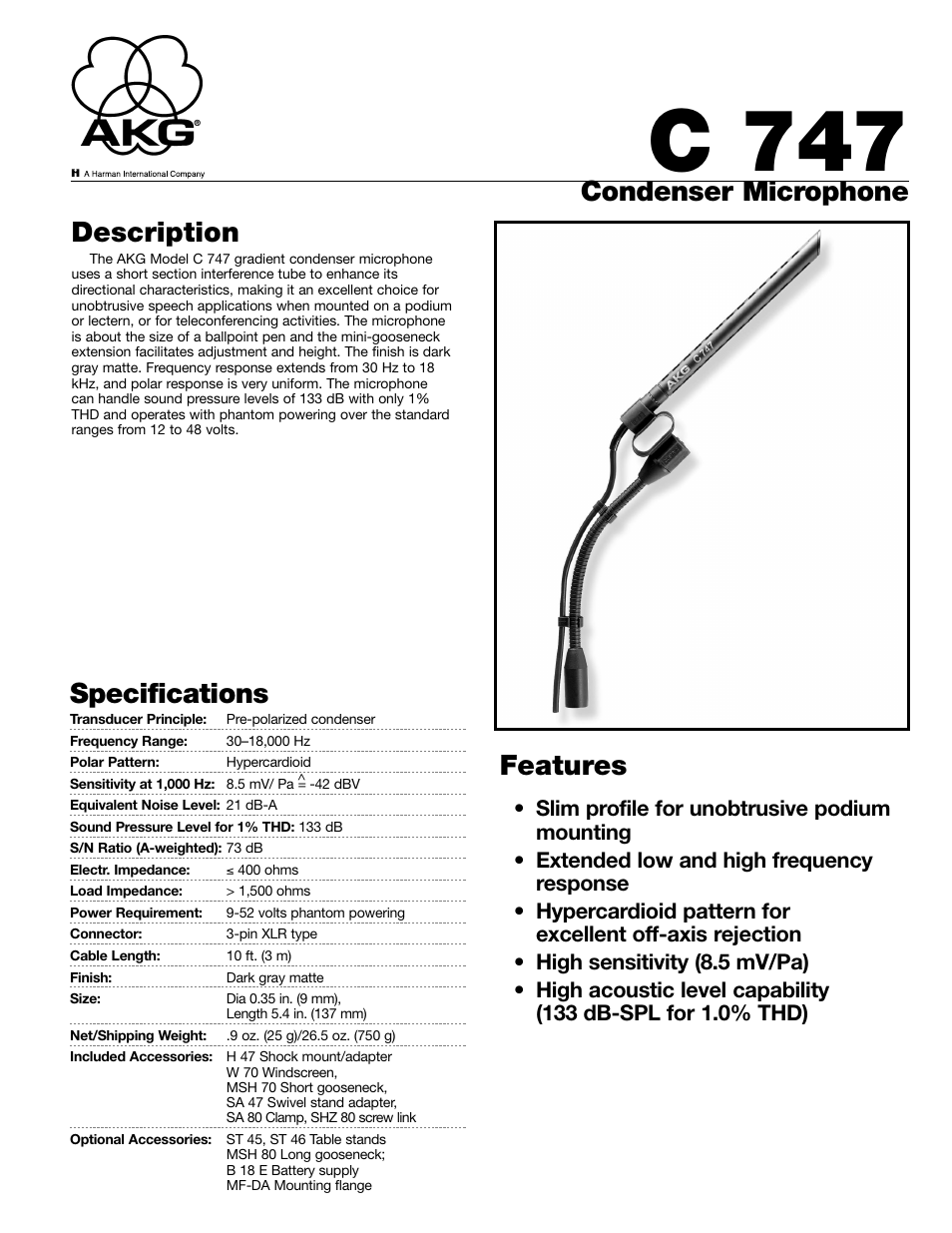 AKG Acoustics C747 User Manual | 2 pages