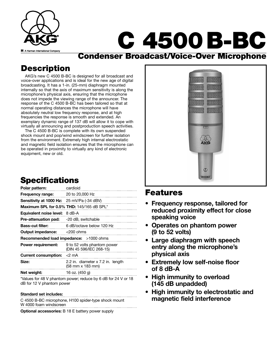 AKG Acoustics C 4500B-BC User Manual | 2 pages