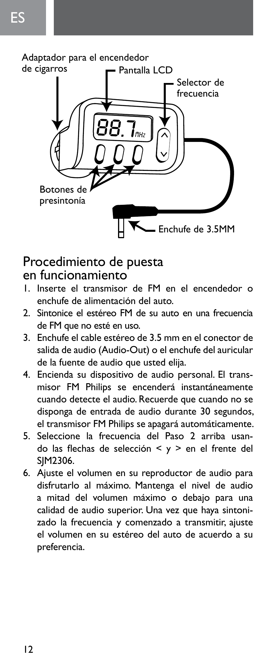 Procedimiento de puesta en funcionamiento | Philips Émetteur FM numérique User Manual | Page 12 / 48