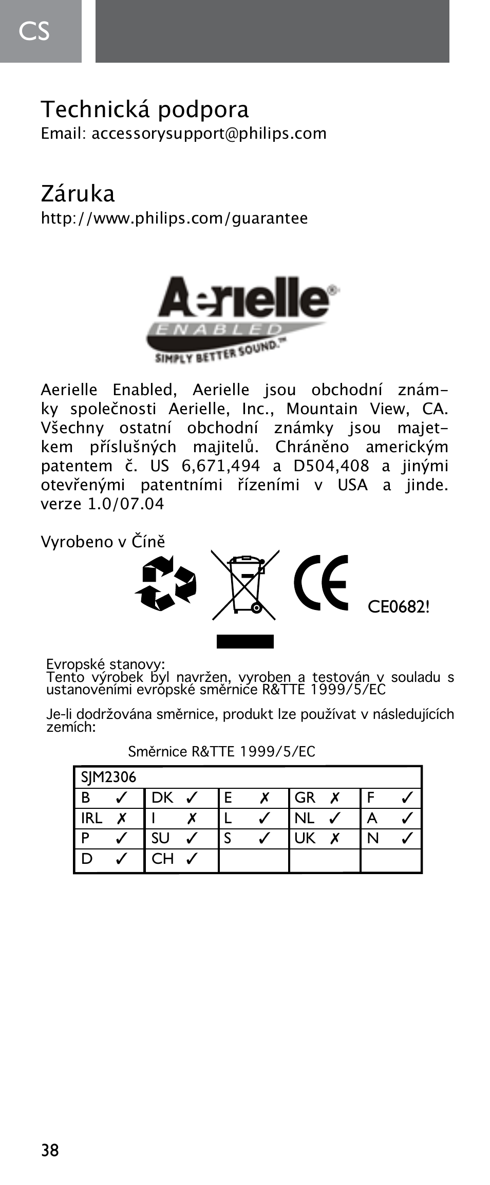 Technická podpora, Záruka | Philips Émetteur FM numérique User Manual | Page 38 / 48