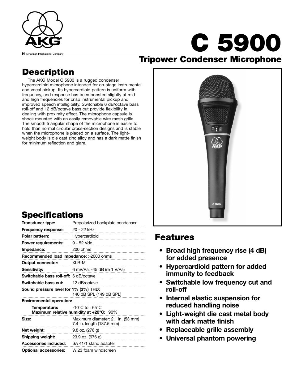 AKG Acoustics C5900 User Manual | 2 pages