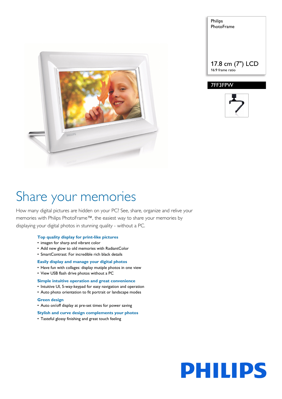 Philips Cadre Photo User Manual | 3 pages