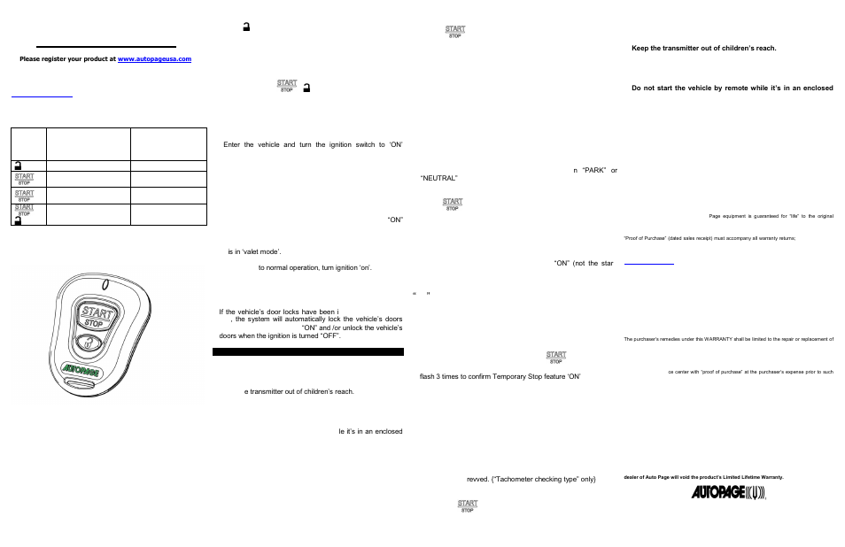 Quick start operations manual, Transmitter operation | Auto Page DS-434 User Manual | Page 2 / 2