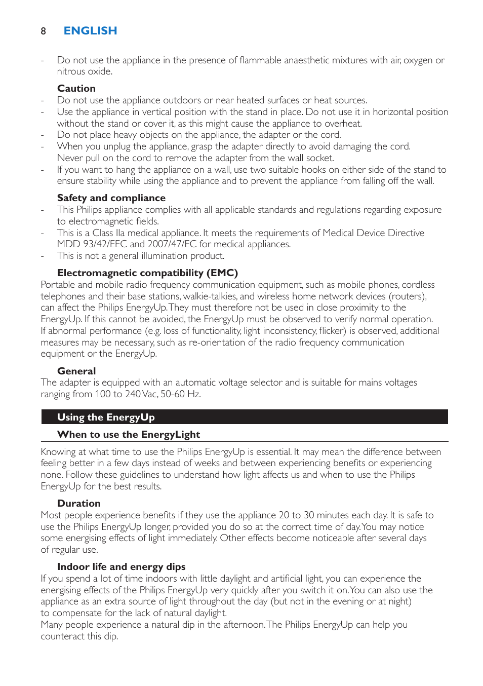 Philips EnergyUp Lampe Energylight User Manual | Page 8 / 92