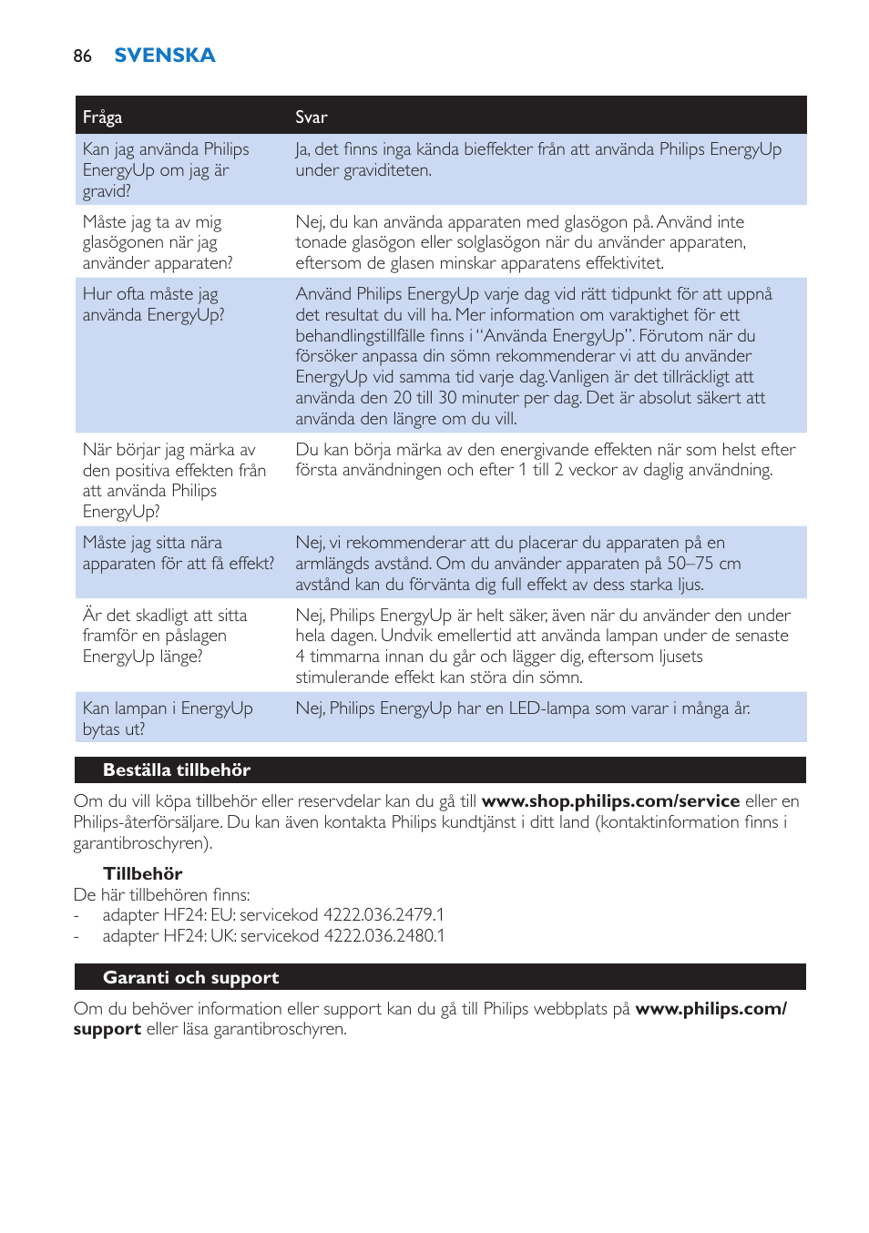 Philips EnergyUp Lampe Energylight User Manual | Page 86 / 92