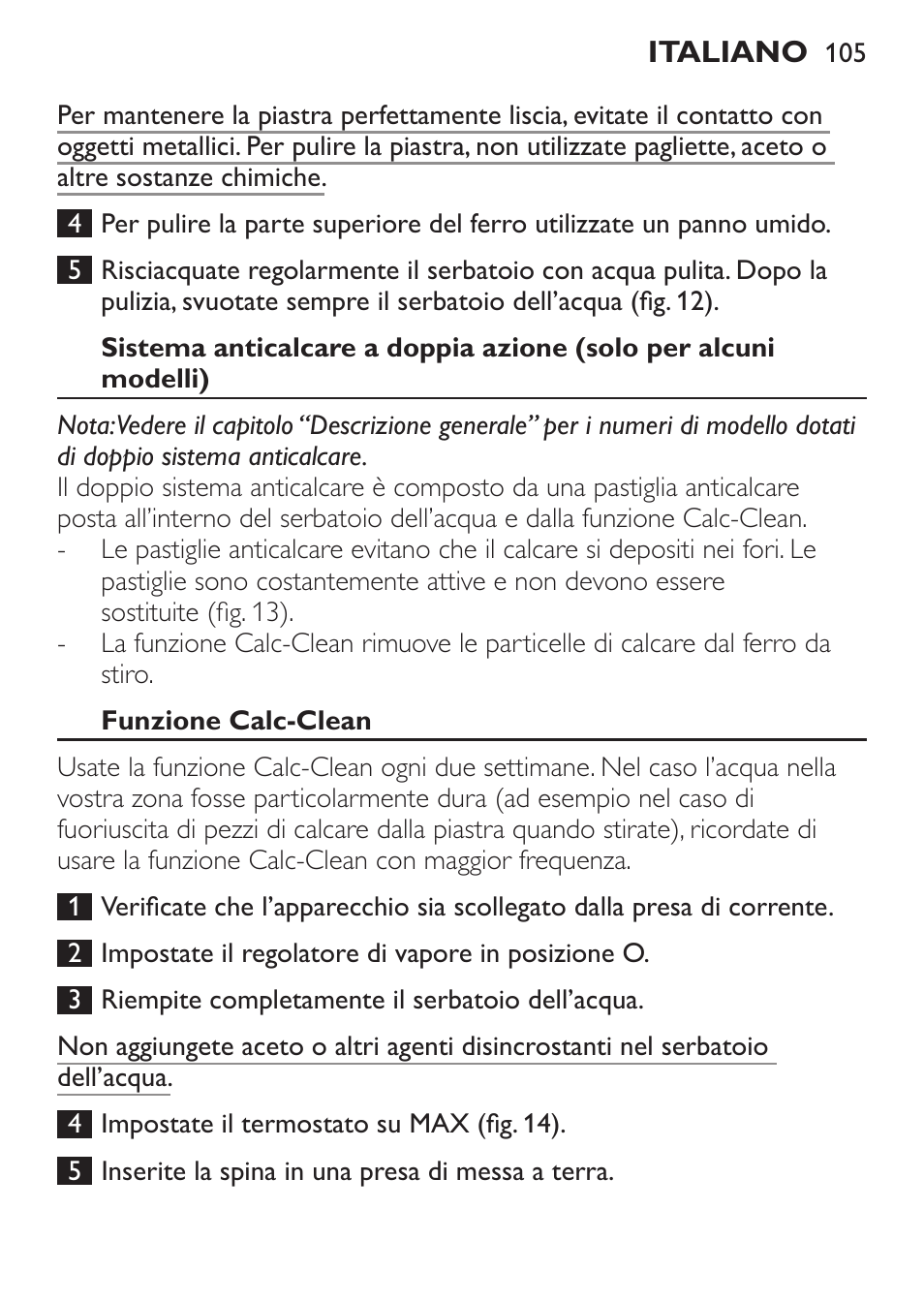 Funzione calc-clean | Philips 1900 series Fer vapeur User Manual | Page 105 / 176