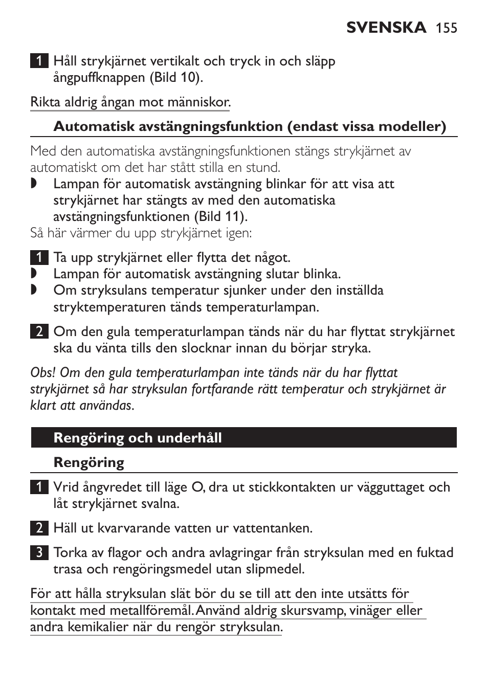 Rengöring och underhåll, Rengöring | Philips 1900 series Fer vapeur User Manual | Page 155 / 176