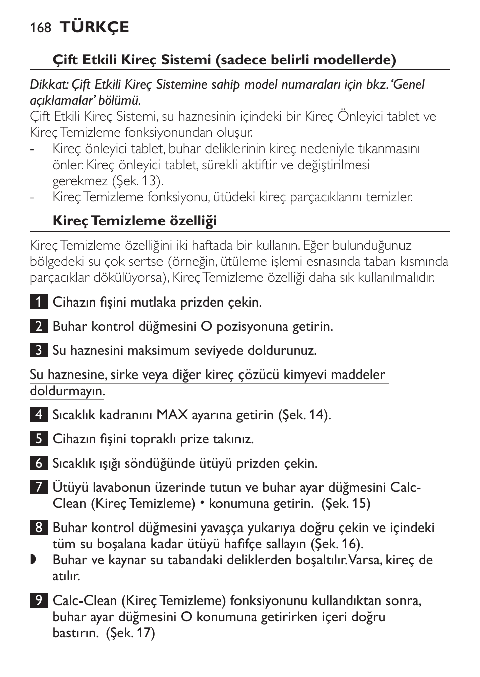 Kireç temizleme özelliği | Philips 1900 series Fer vapeur User Manual | Page 168 / 176
