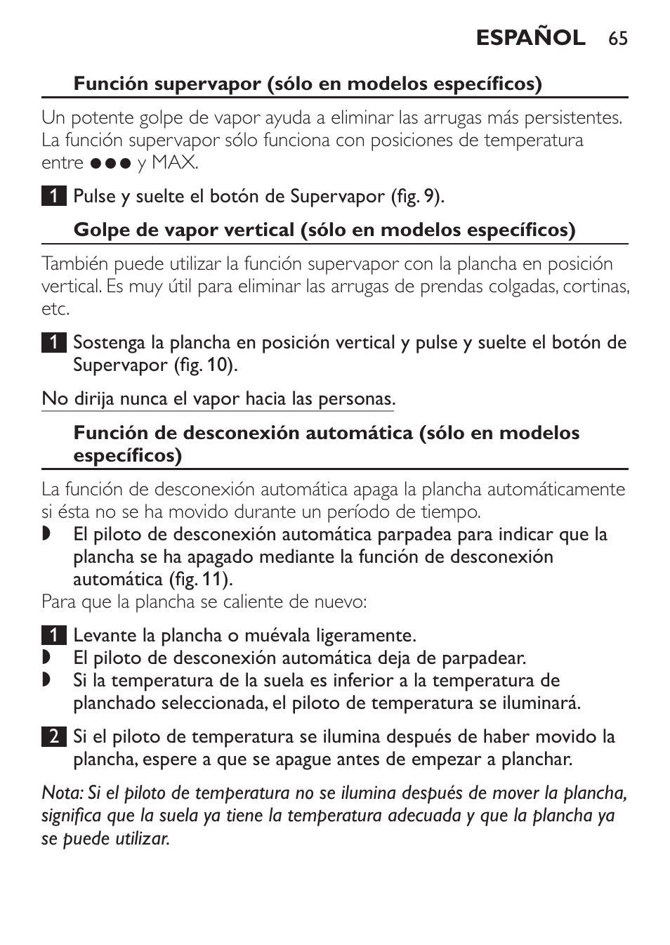 Función supervapor (sólo en modelos específicos) | Philips 1900 series Fer vapeur User Manual | Page 65 / 176