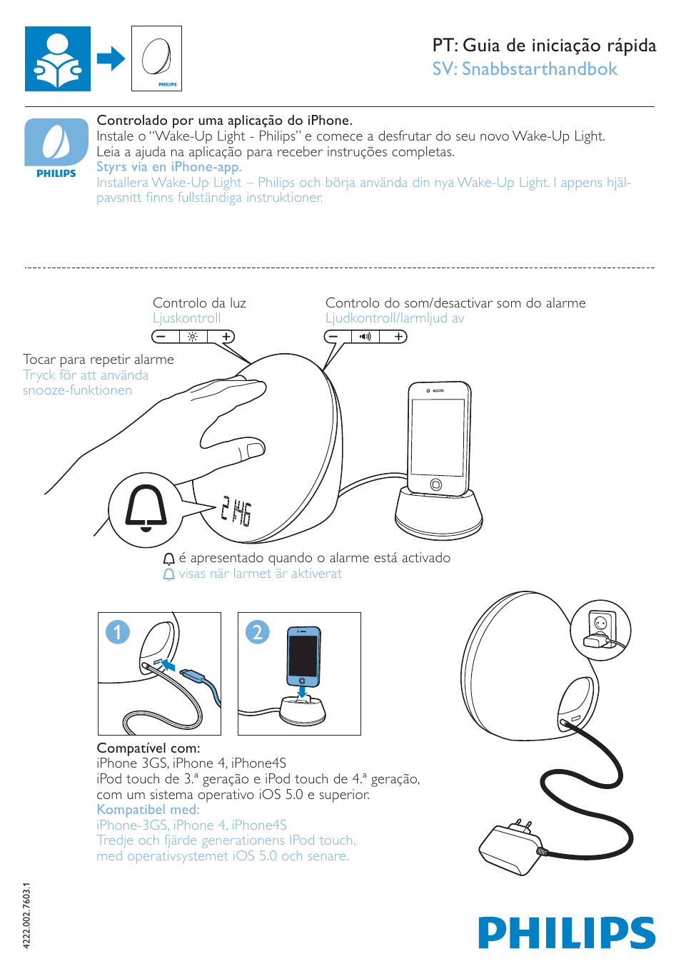 Pt: guia de iniciação rápida sv: snabbstarthandbok | Philips Éveil Lumière User Manual | Page 4 / 4