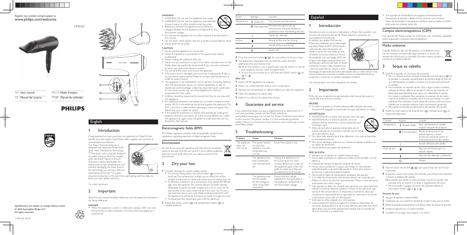 Philips Sèche-cheveux Soin Expert User Manual | 2 pages