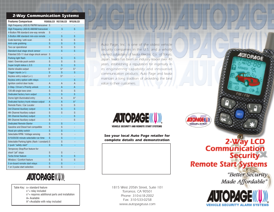 Auto Page RS720LCD User Manual | 2 pages