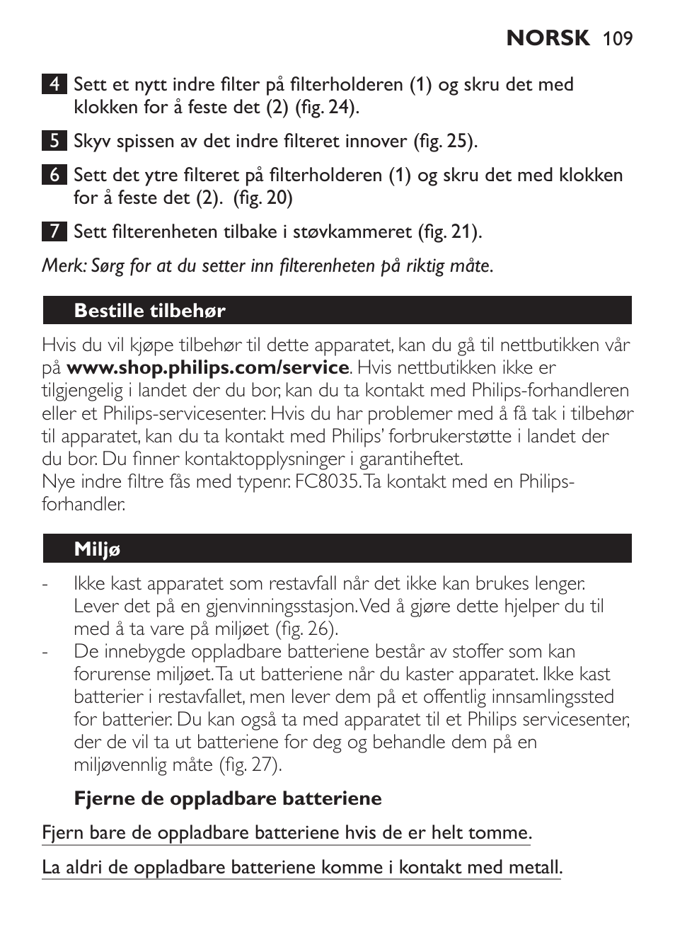 Philips MiniVac Aspirateur à main User Manual | Page 109 / 148