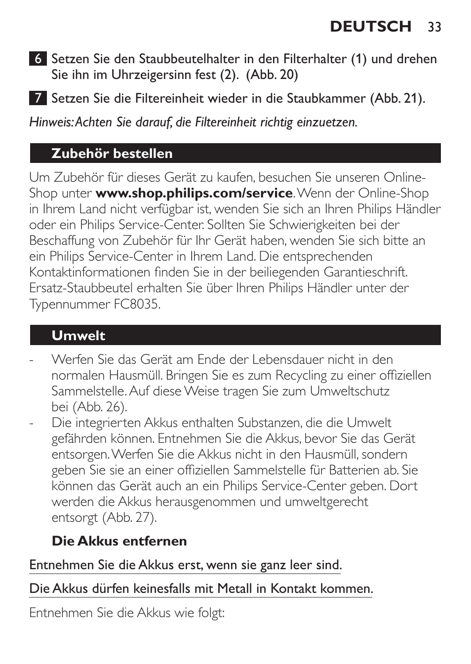 Philips MiniVac Aspirateur à main User Manual | Page 33 / 148