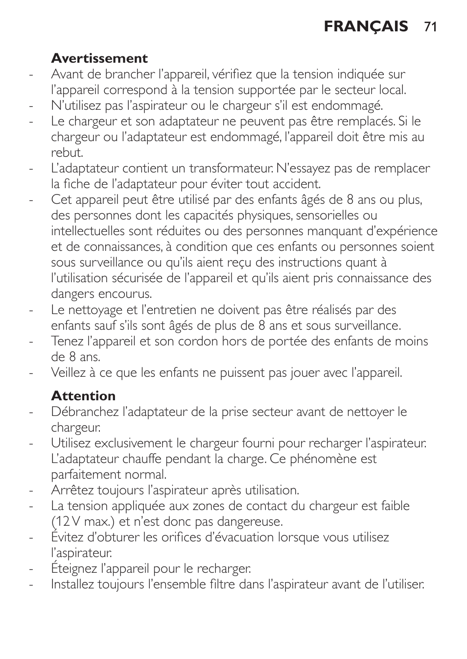 Philips MiniVac Aspirateur à main User Manual | Page 71 / 148