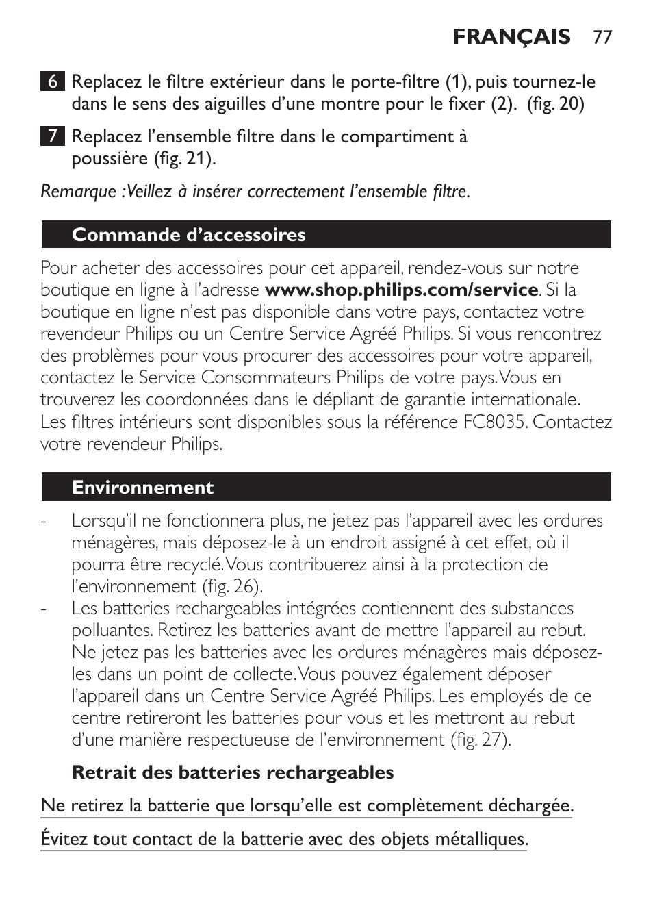 Philips MiniVac Aspirateur à main User Manual | Page 77 / 148