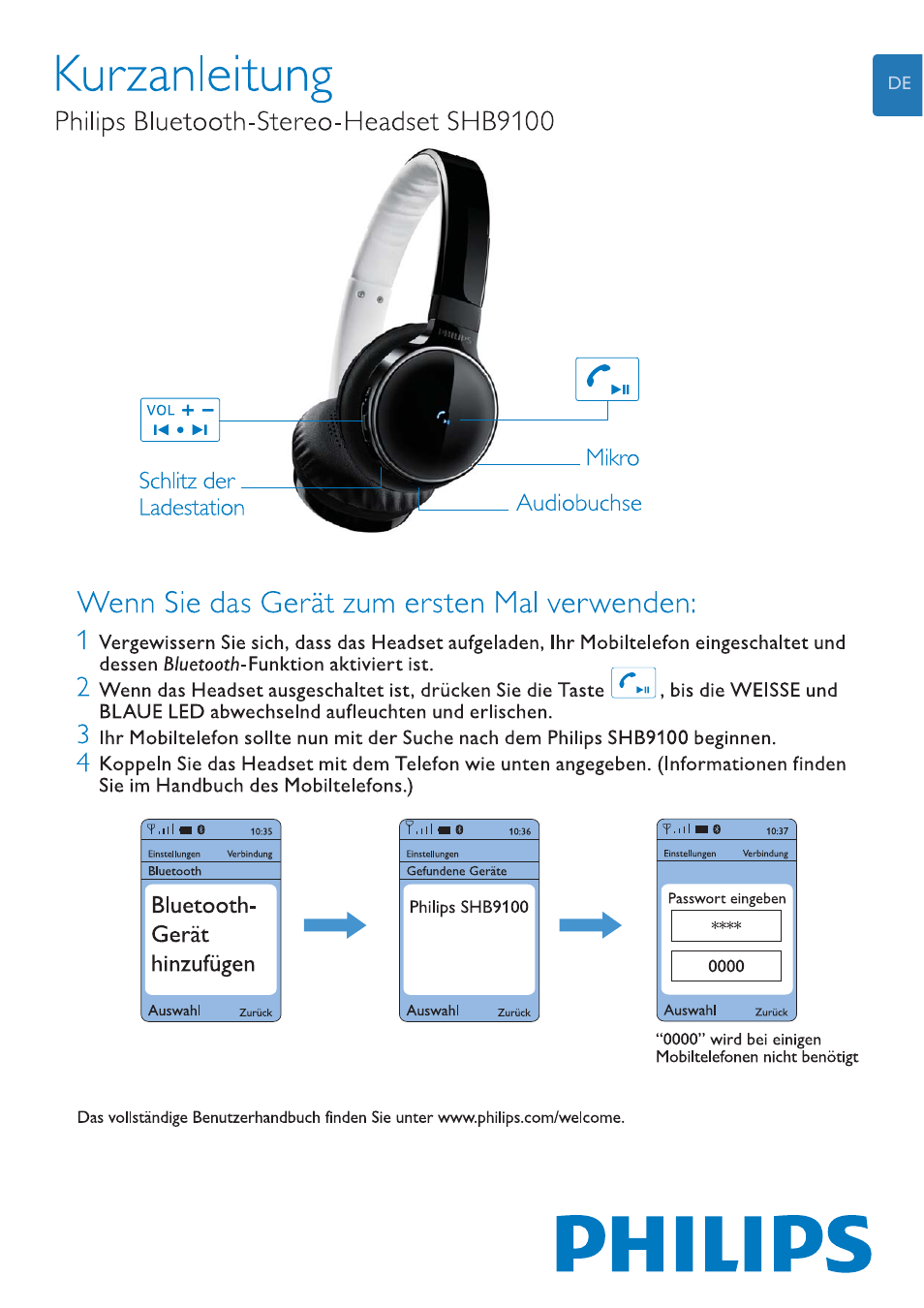 Philips Bluetooth-Stereo-Headset User Manual | 2 pages