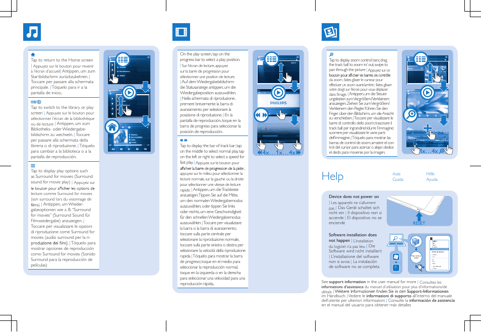 Help, 4x…1x…4x, 1x…4x | Philips GoGEAR MP3-Video-Player User Manual | Page 2 / 2