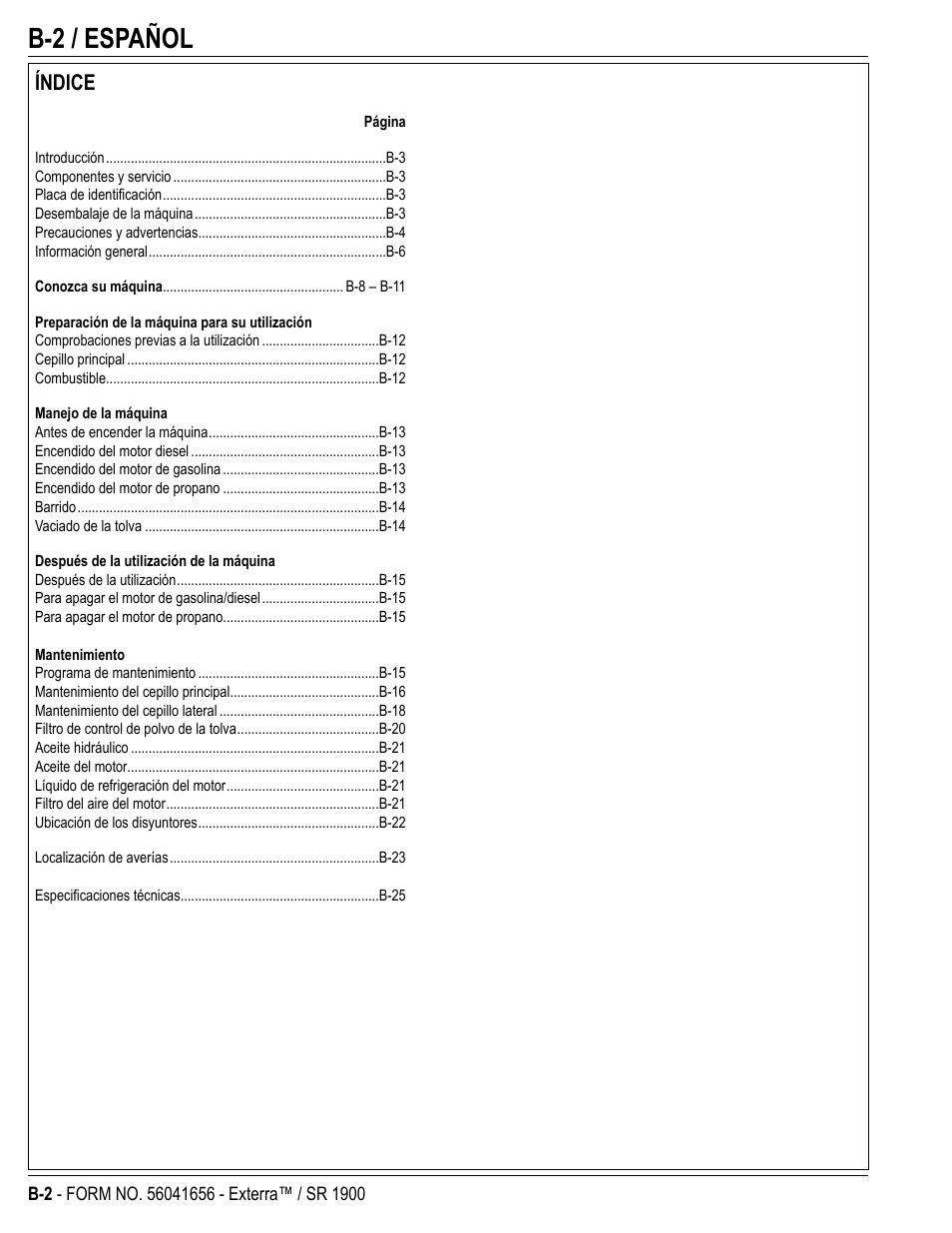 B-2 / español, Índice | Nilfisk-ALTO SR 1900 User Manual | Page 26 / 52