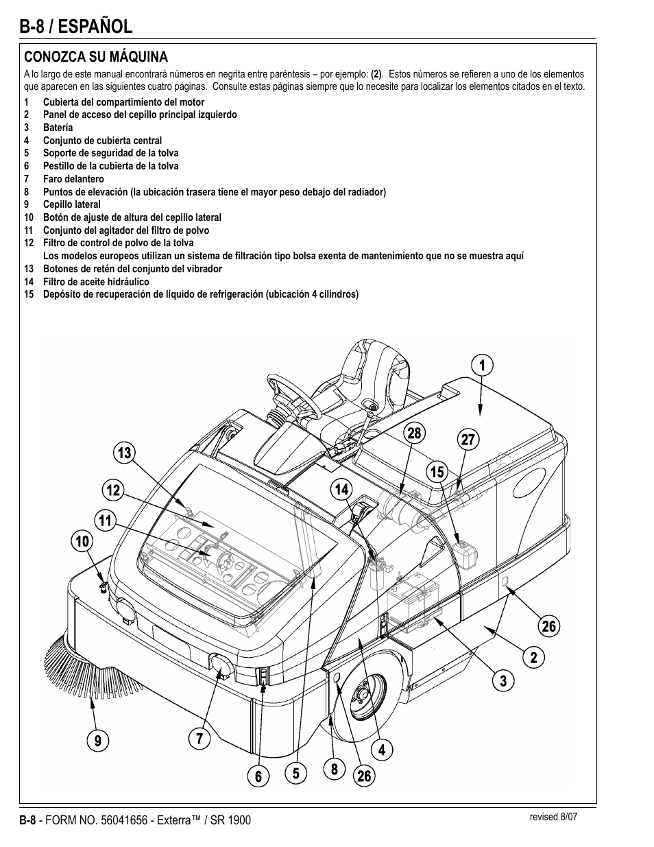 B-8 / español, Conozca su máquina | Nilfisk-ALTO SR 1900 User Manual | Page 32 / 52