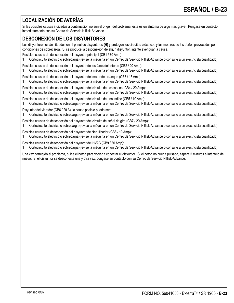 Español / b-23 | Nilfisk-ALTO SR 1900 User Manual | Page 47 / 52