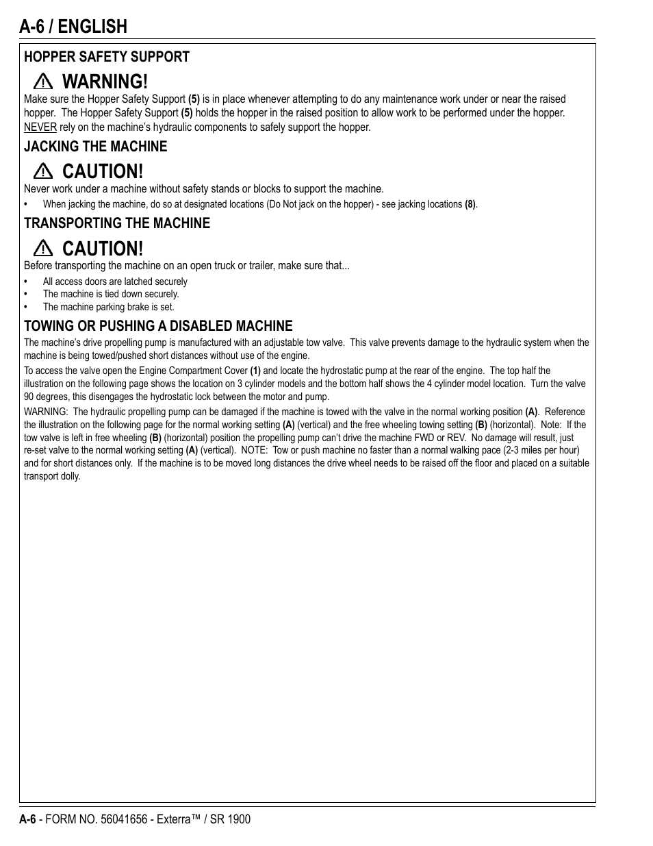 Warning, Caution, A-6 / english | Nilfisk-ALTO SR 1900 User Manual | Page 6 / 52