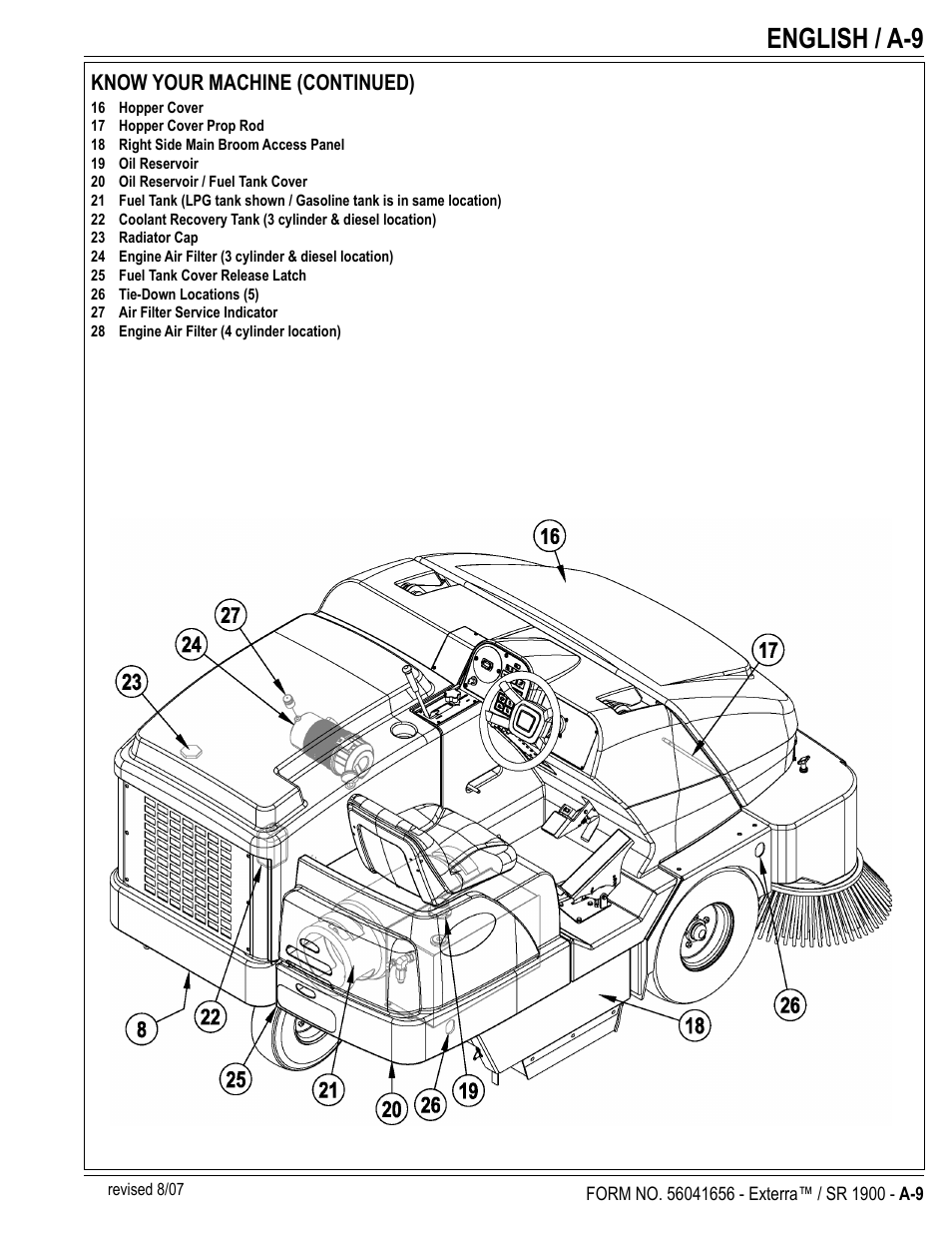 English / a-9, Know your machine (continued) | Nilfisk-ALTO SR 1900 User Manual | Page 9 / 52