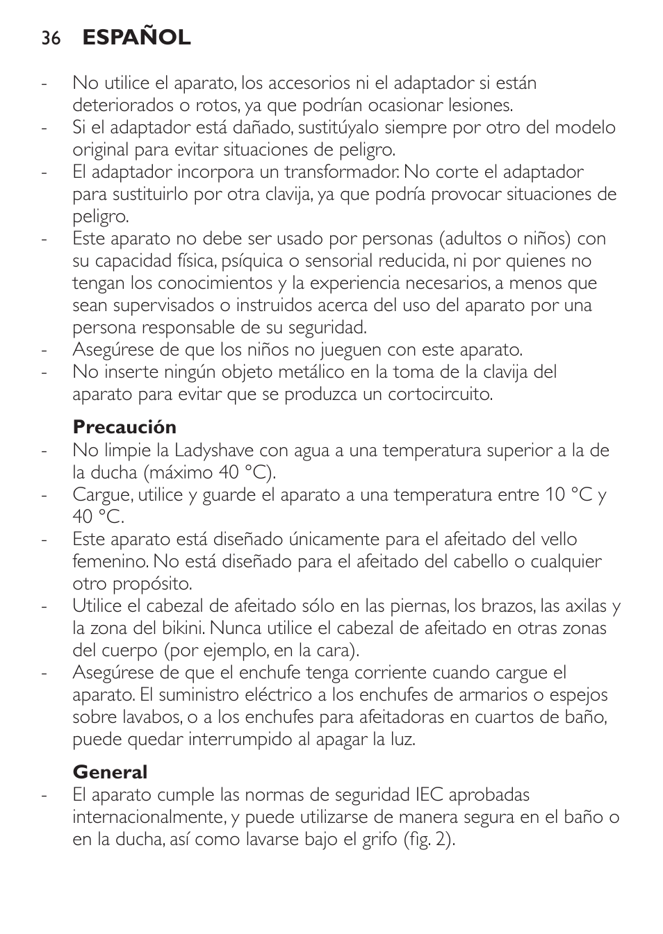 Philips Ladyshave Sensitive User Manual | Page 36 / 116