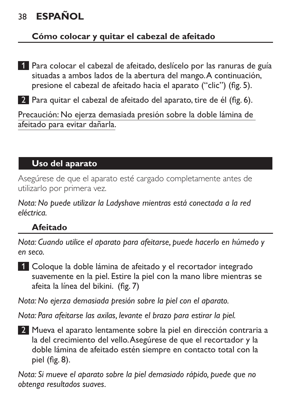 Philips Ladyshave Sensitive User Manual | Page 38 / 116