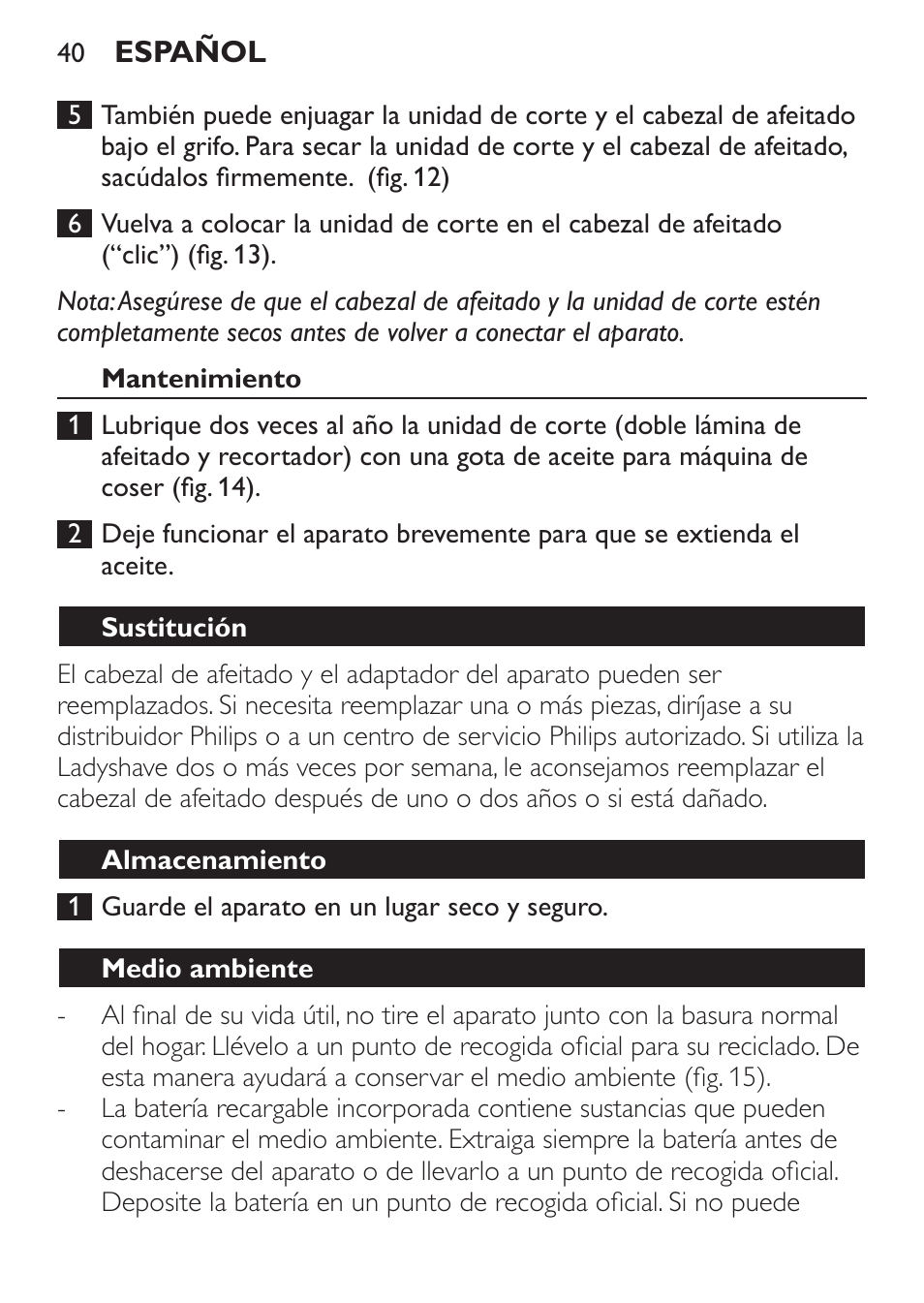 Philips Ladyshave Sensitive User Manual | Page 40 / 116