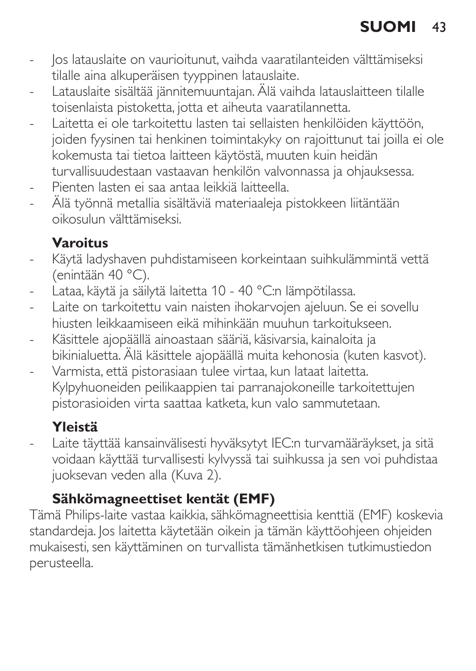 Philips Ladyshave Sensitive User Manual | Page 43 / 116