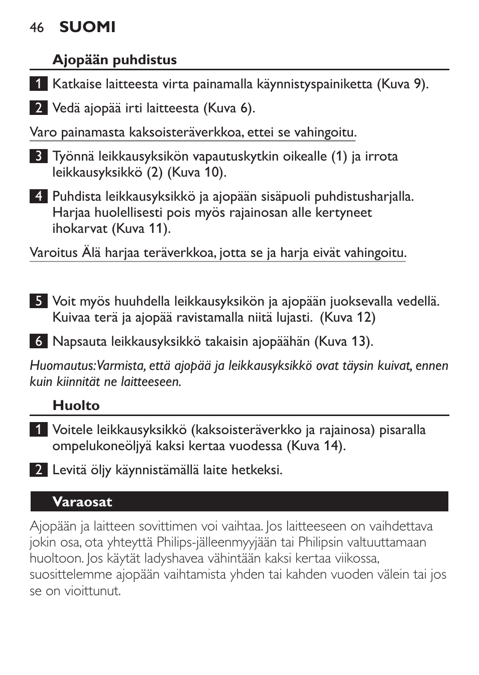 Philips Ladyshave Sensitive User Manual | Page 46 / 116