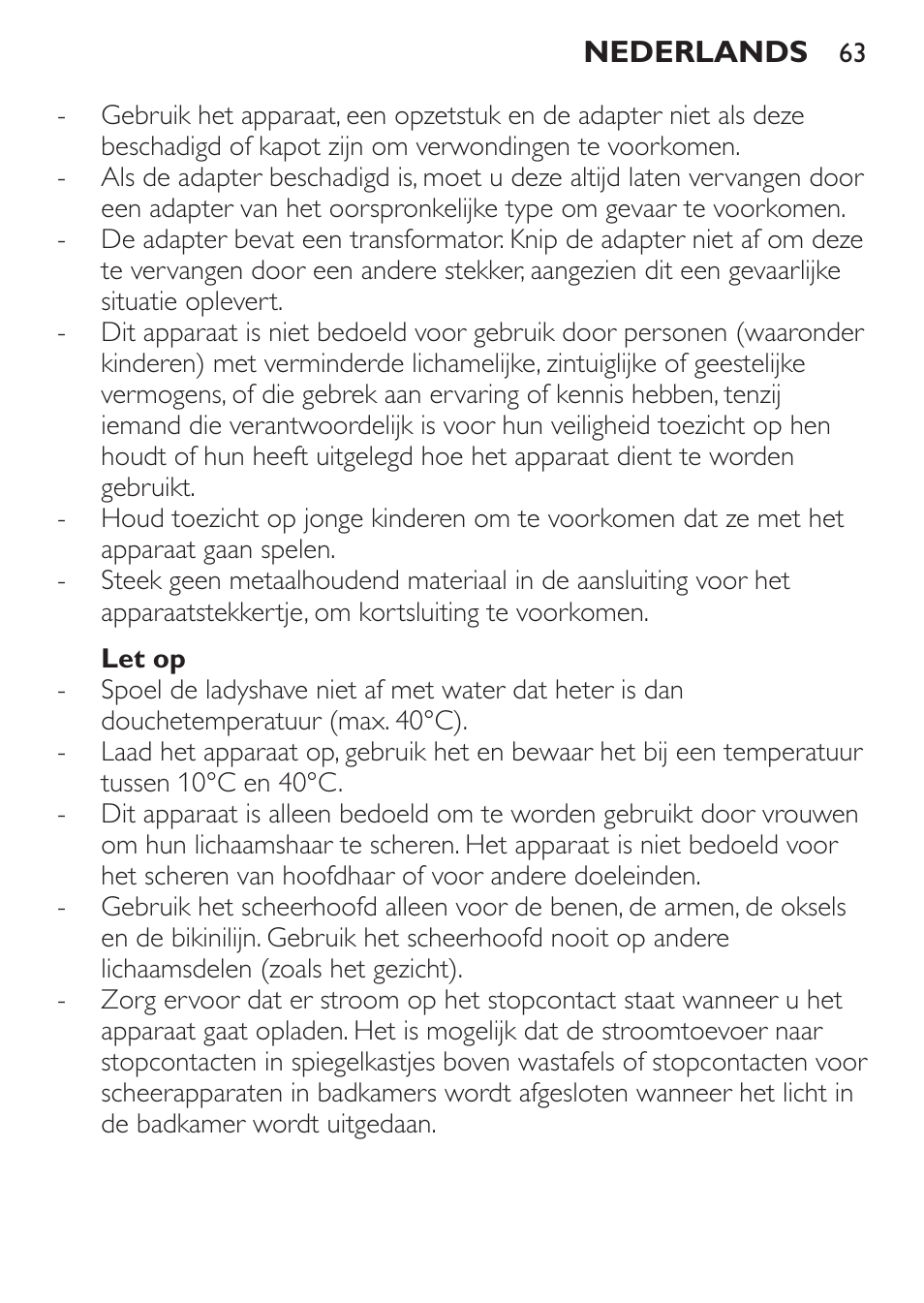 Philips Ladyshave Sensitive User Manual | Page 63 / 116