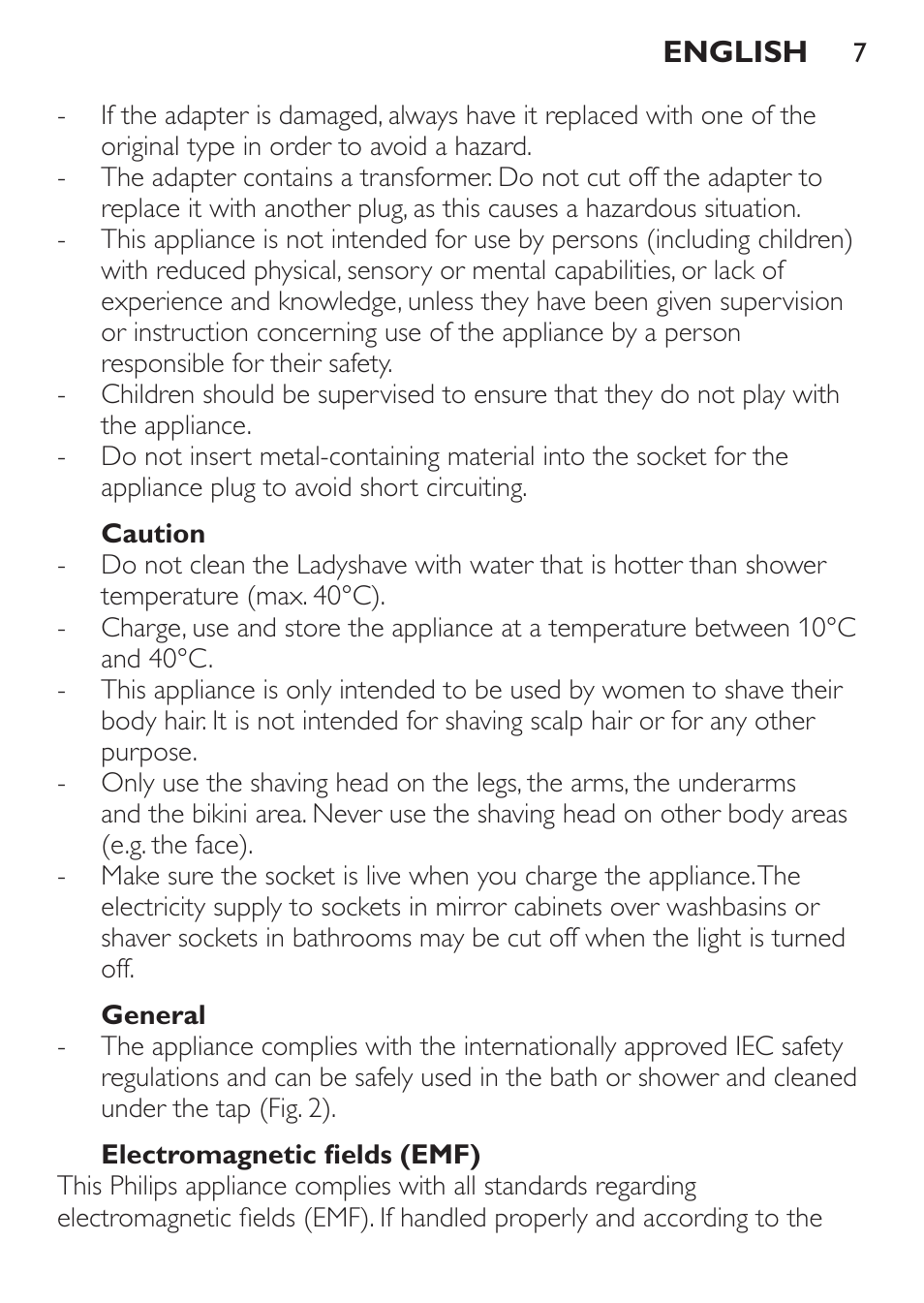 Philips Ladyshave Sensitive User Manual | Page 7 / 116