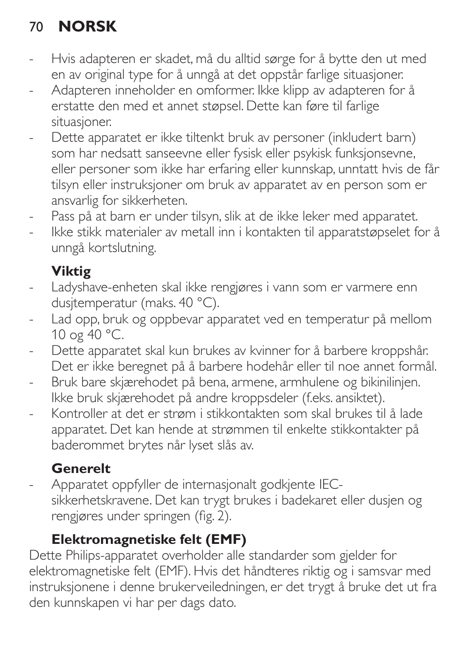 Philips Ladyshave Sensitive User Manual | Page 70 / 116