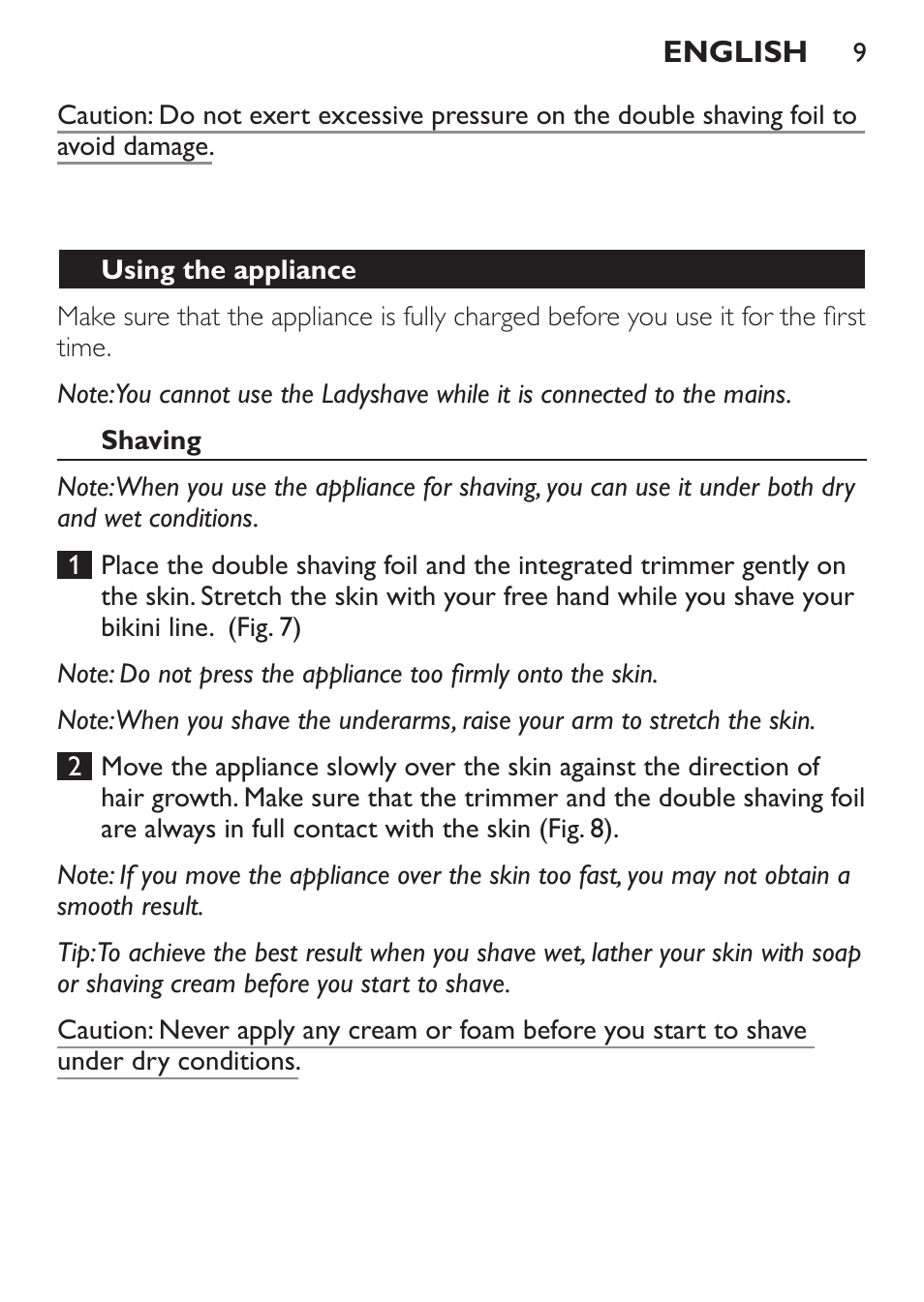 Philips Ladyshave Sensitive User Manual | Page 9 / 116