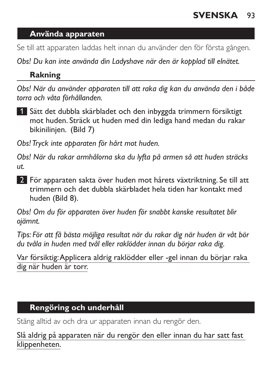 Philips Ladyshave Sensitive User Manual | Page 93 / 116